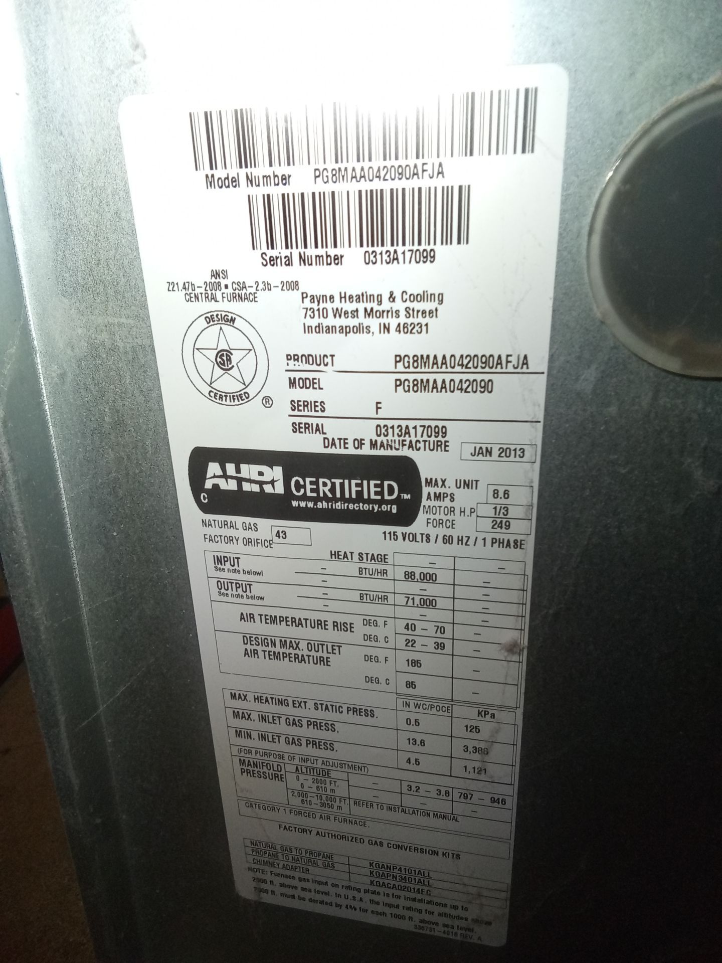 Equipment nameplate with model and serial label