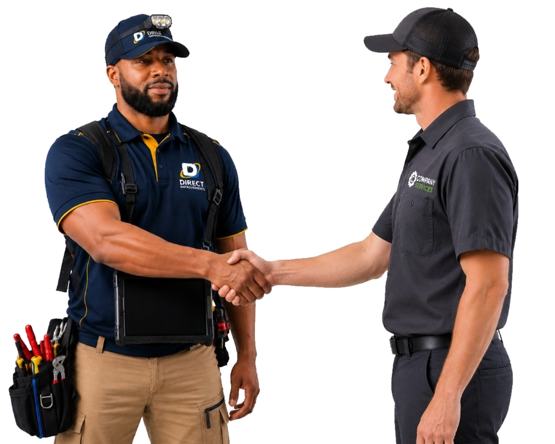 Direct Improvements technician shaking hands with a service partner