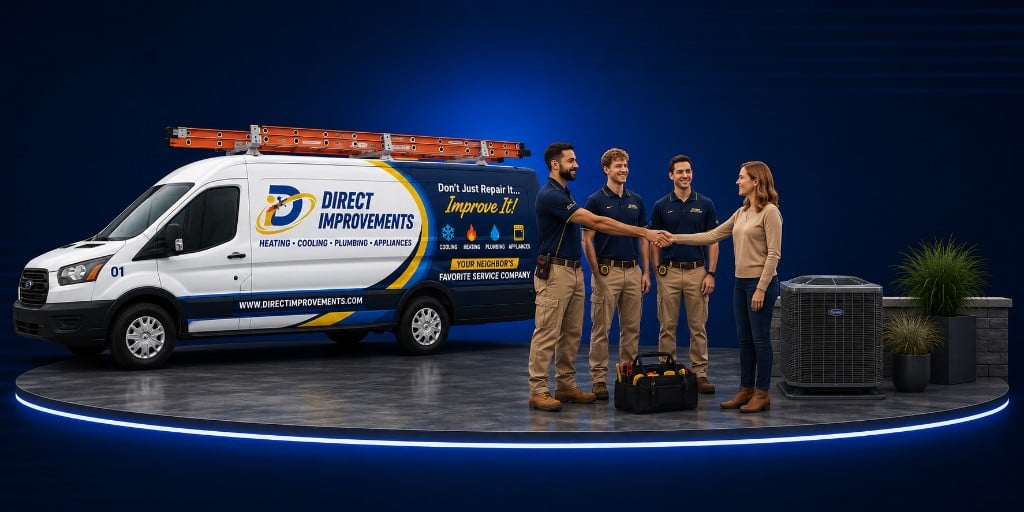 Direct Improvements technicians meeting with a homeowner